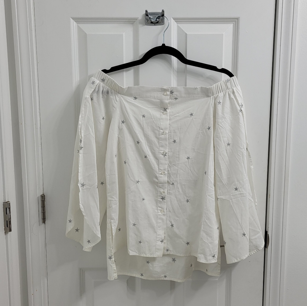 Lucky Brand Off Shoulder Embroidered Poplin Top